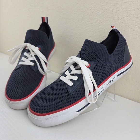 Tommy Hilfiger Shoes - Tommy Hilfiger Gessie Stretch Knit Sneakers Casual Lace Up Navy Blue Womens Sz 7